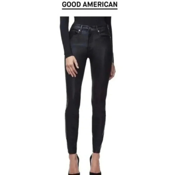 Good American Good Legs Black Waxed Jeans B141 - Picture 1 of 8